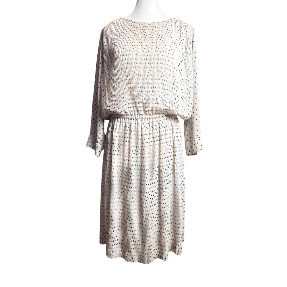 Club Monaco Womens Dress Pleated Polka Dot 3/4 Sleeves Ivory Sheer Dress Size S